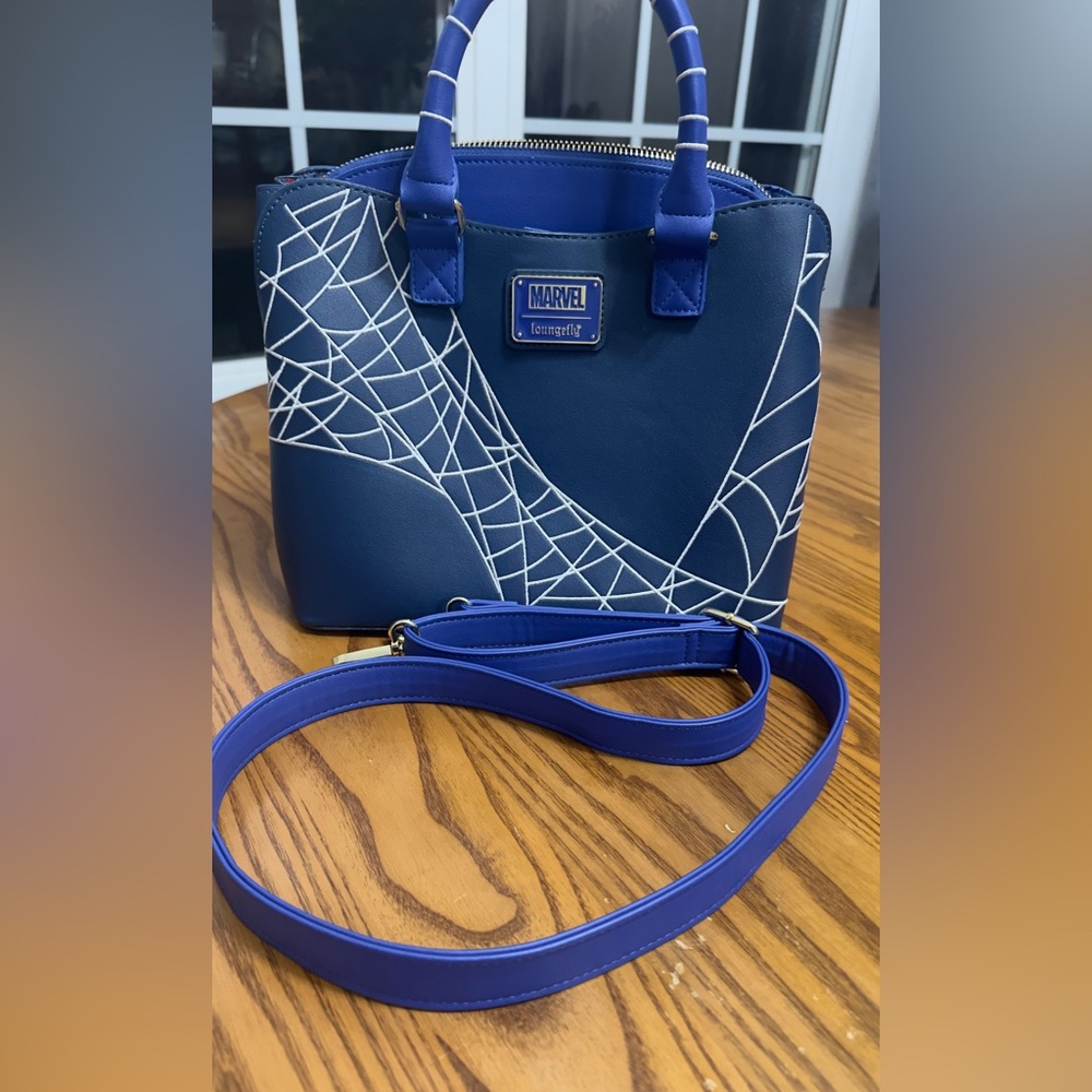 Loungefly Marvel Blue and White Spider Web crossbody/hand Bag (bag 11) - Picture 2 of 7